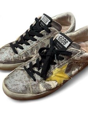 Golden Goose GGDB Superstar Glitter Leopard Distressed Low Top Sneakers Made in